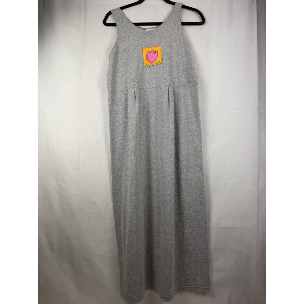 Vintage Fresh Produce Floral Farmers Market Maxi Dress Small Gray Summer